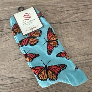 SOCK SMITH Crew Socks Monarch Butterfly Blue Size 9 - 11 - NEW Novelty Gift